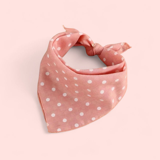 Bandana / Khaki med prickar - Rosa med vita prickar