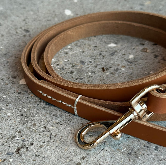 Hundkoppel i cognacläder 140 cm