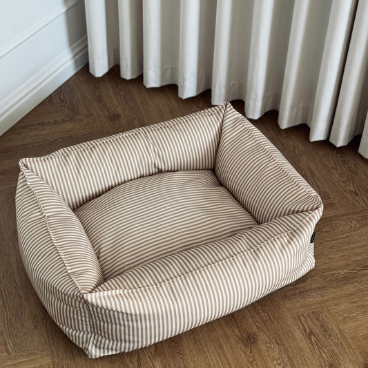 Anna hundbädd - Mörk sand/crème stribet
